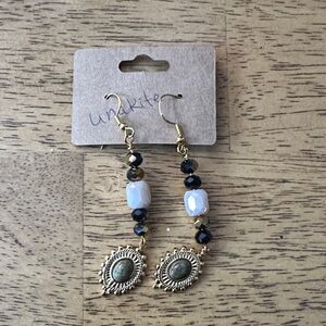 Handmade Unakite Gold and Black Dangle Earrings